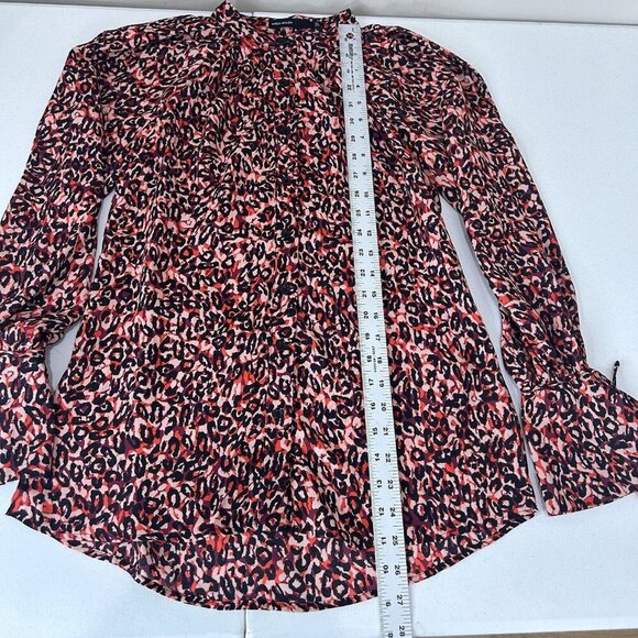 Karen Millen Womens Top 2 Red Leopard Button Blouse Cold Shoulder Bell Sleeve - Picture 11 of 13